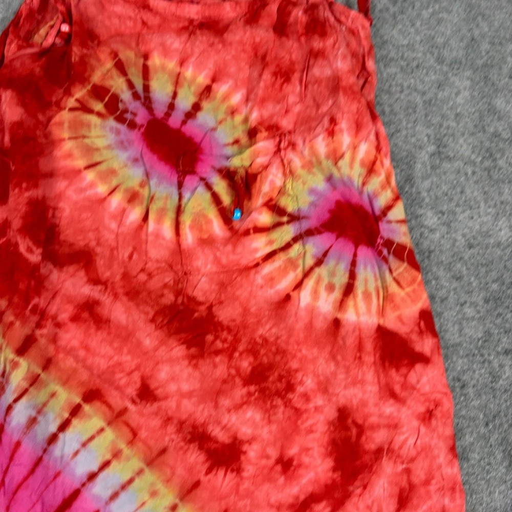 Unbranded Tie Dye Tassel Beaded Dress Womens Size 3 Red Boho Hippie Summer - Picture 9 of 12
